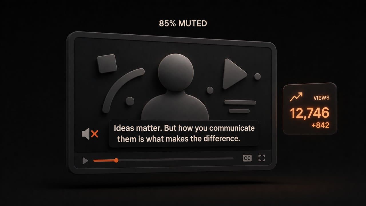 D editorial illustration of a muted video player with bold caption text delivering the message while the speaker icon is crossed out
