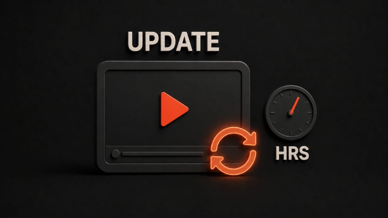 A video screen with a refresh icon showing how AI product demos can be updated in hours instead of weeks