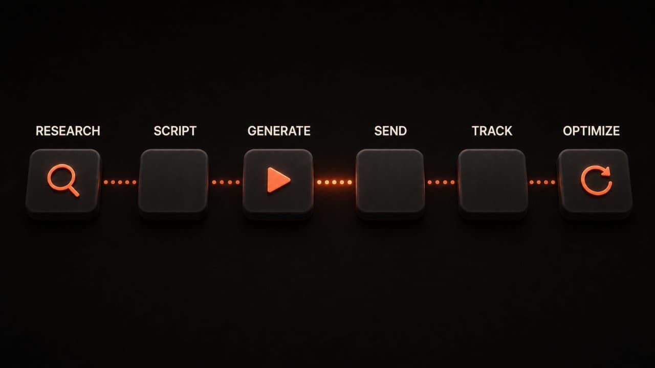 Six workflow steps for AI sales video from research through optimization
