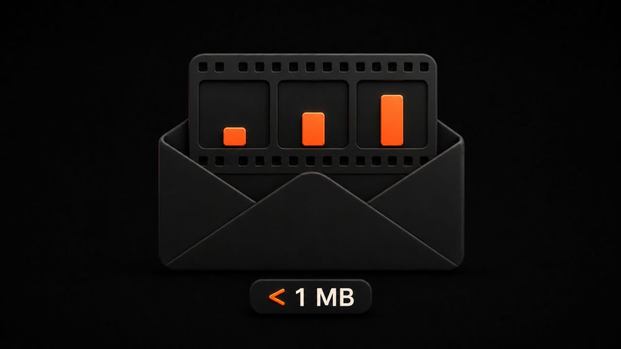 A three-frame GIF sequence rising from an email envelope kept under one megabyte for fast loading