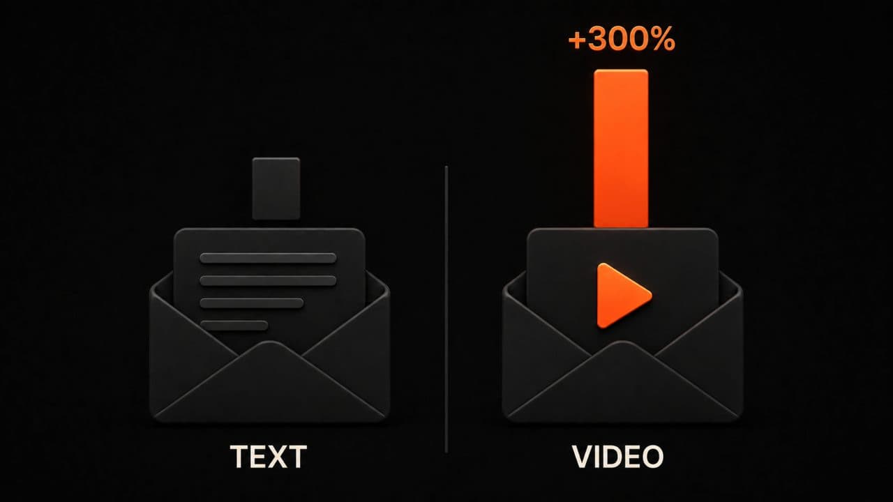 An A/B test comparing a text-only email to a video email with three hundred percent more clicks