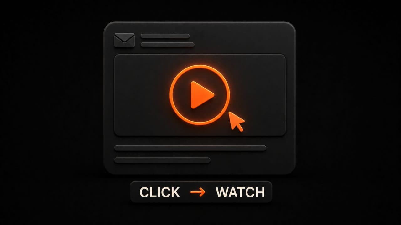 An email containing a video thumbnail with a play button overlay ready to be clicked