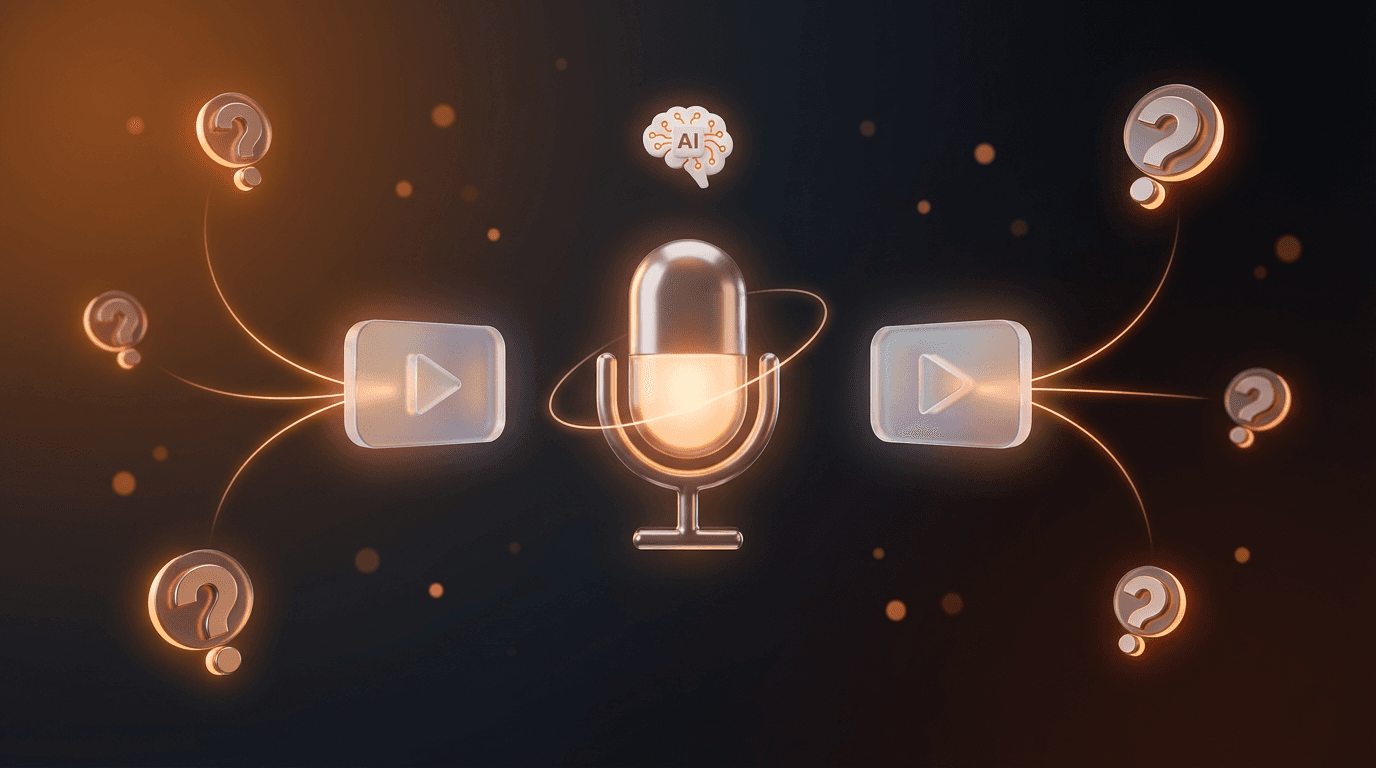 DeepReel conceptual image depicting AI processing video and voice to answer questions, symbolizing AI video for customer support.