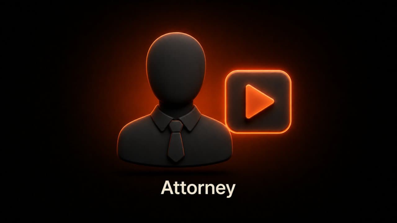 A featureless attorney bust with a play button representing lawyer introduction videos