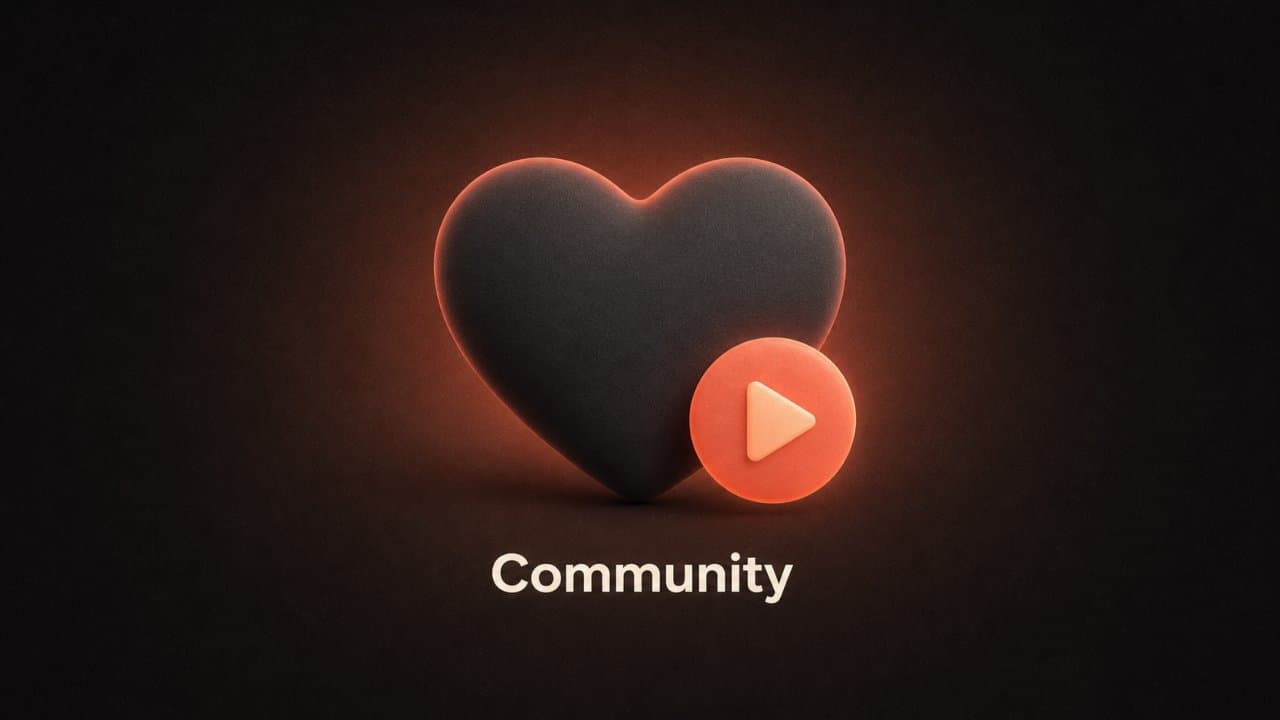 A heart with a play button representing community engagement videos for law firms