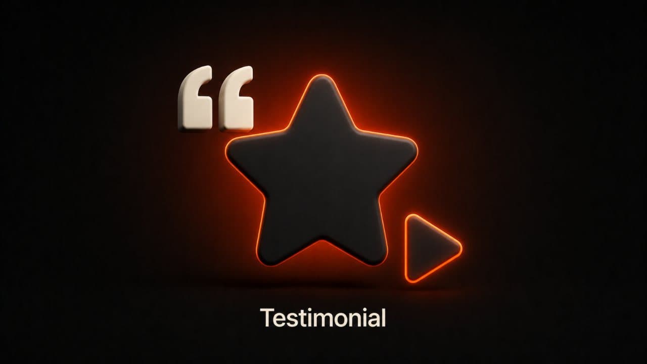 A star rating with quotation mark and play button representing client testimonial videos