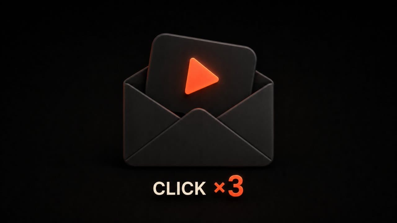 A video thumbnail emerging from an email envelope representing three times higher click-through rates