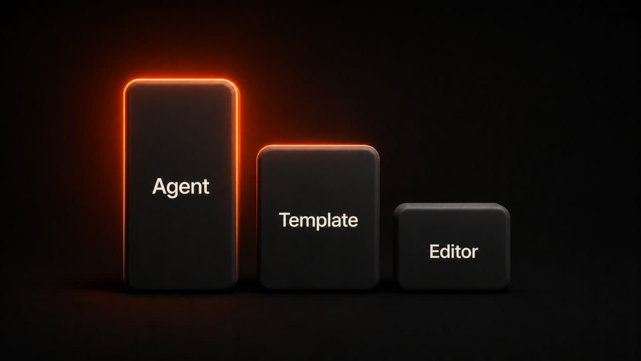 Three automation levels from full AI agent to template-based to manual editor
