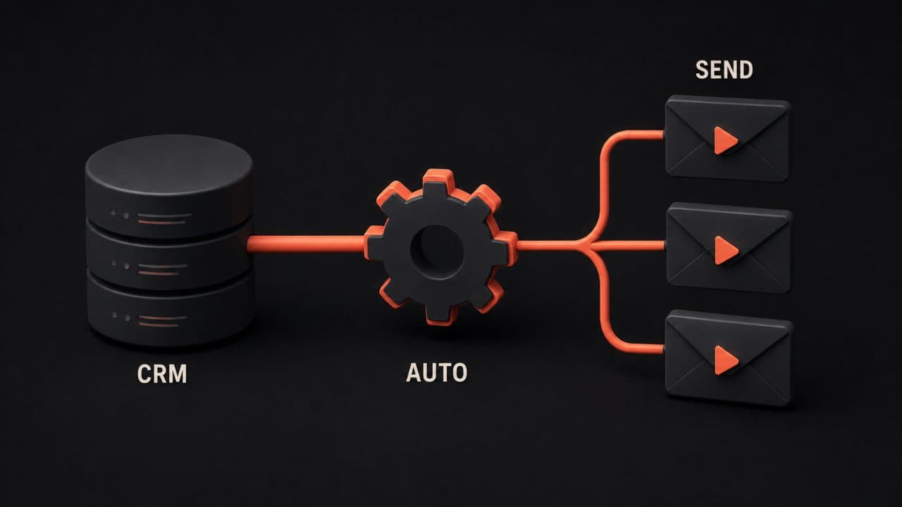 n automated workflow showing CRM data flowing through automation into personalized video delivery