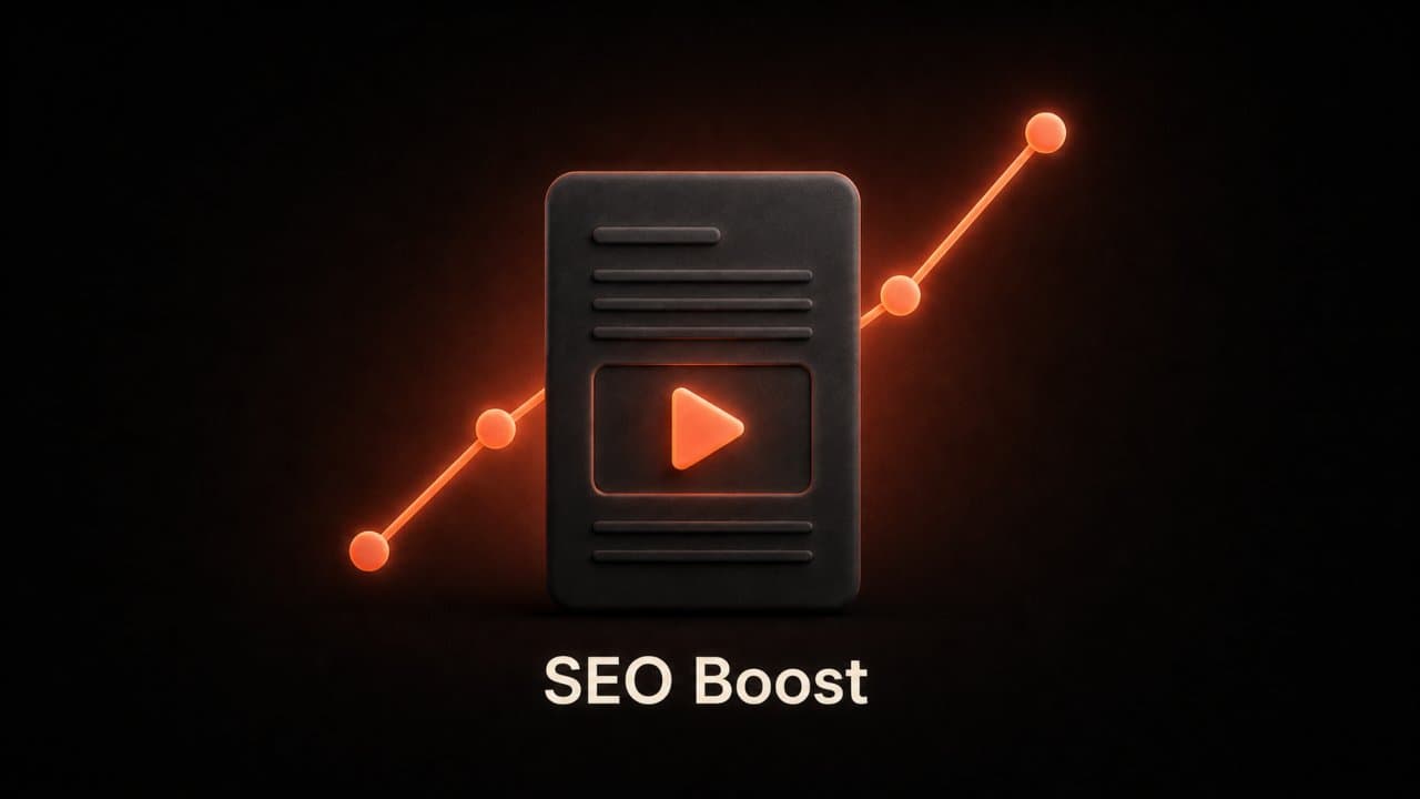 An article page with embedded video and a rising graph showing SEO ranking improvement